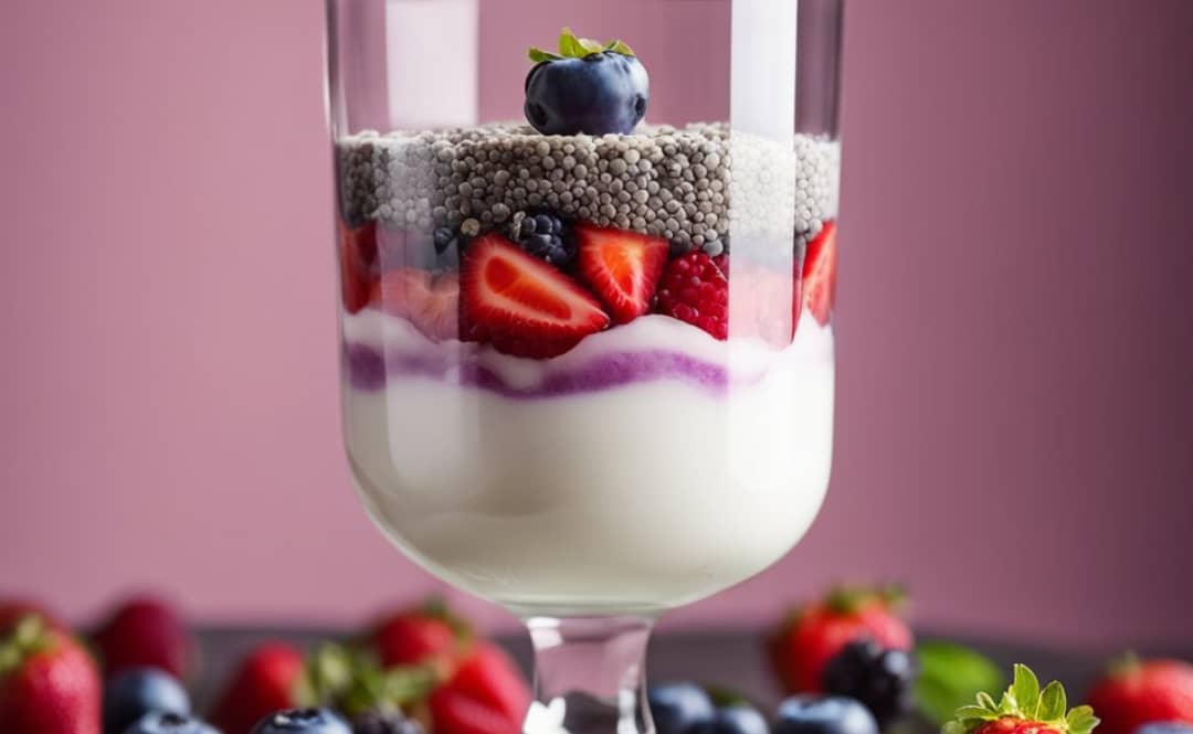 Probiotic Yogurt Parfait with Mixed Berries and Chia Seeds