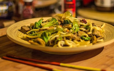 Fried Udon noodles with hoisin sauce